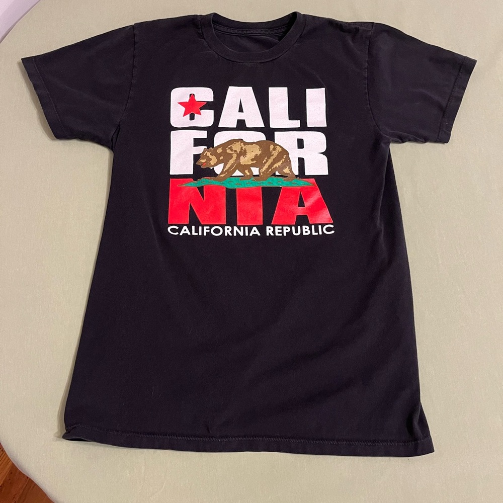 California Republic CA State Flag with Bear Black T-Shirt Small